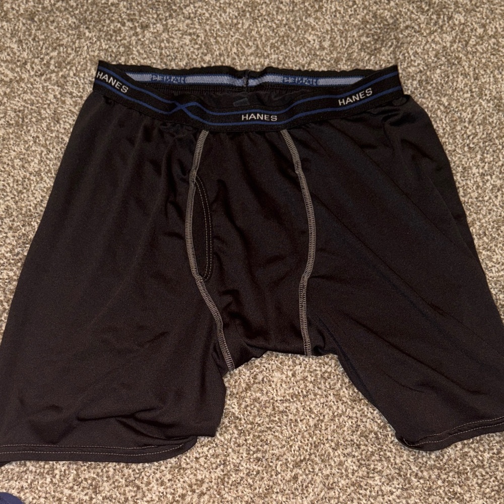Hanes Black Boxer Briefs with Blue Accents